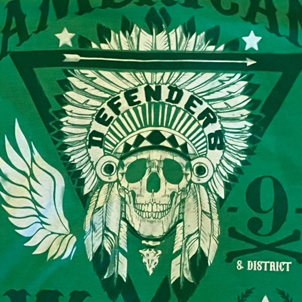 Skully Men's American Defender Green Skull Short Sleeve T Shirt Size Large